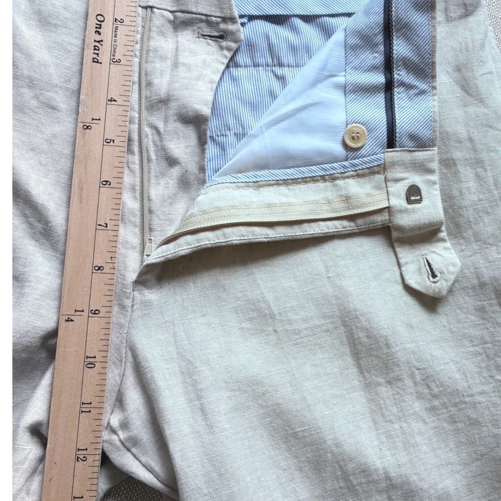 Enzo Tovare 100% Linen Flat Front Trousers Coastal Heritage Preppy 36